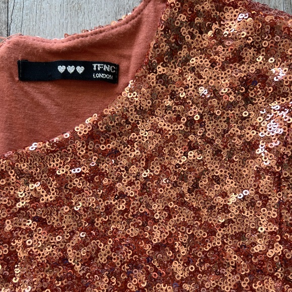 ASOS Rose Gold Sequin Mini Dress Long Sleeve Bodycon Party Cocktail Medium - Picture 6 of 15
